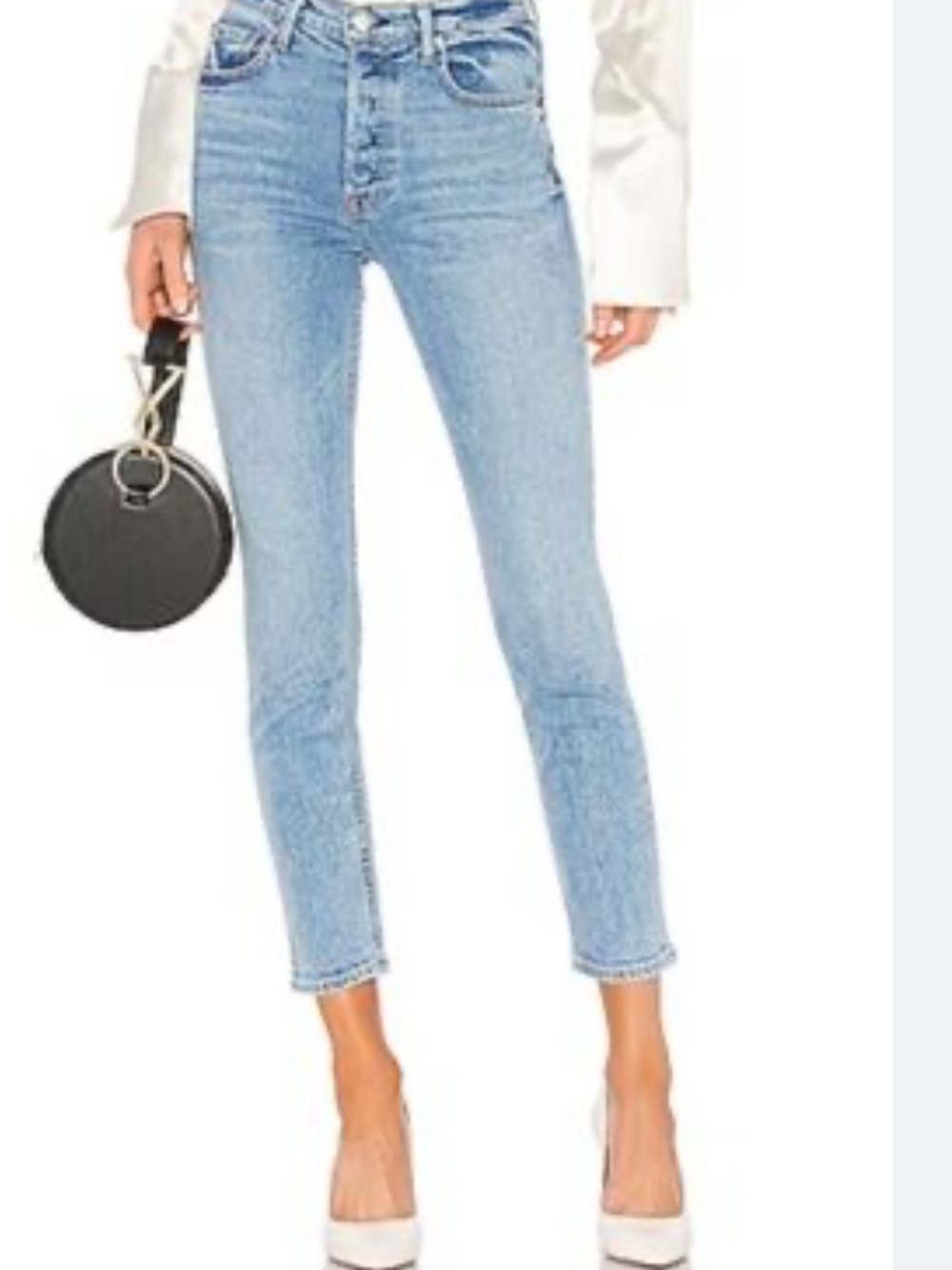GRLFRND Natalia High-Rise Straight Jeans Ma Belle Amie Blue button fly size 25